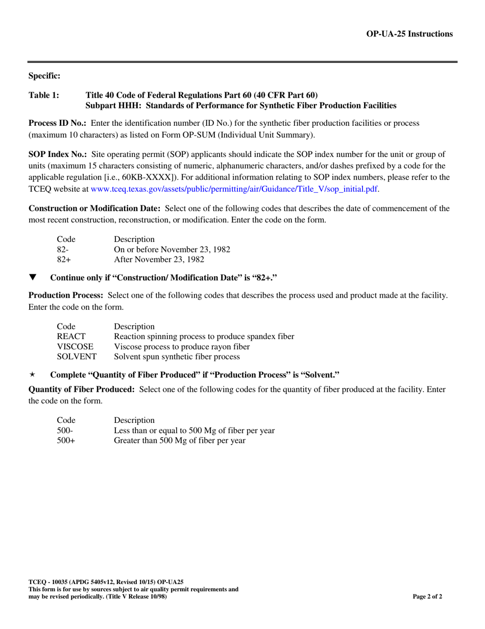 Form OP-UA25 (TCEQ-10035) Synthetic Fiber Production Attributes - Texas, Page 2