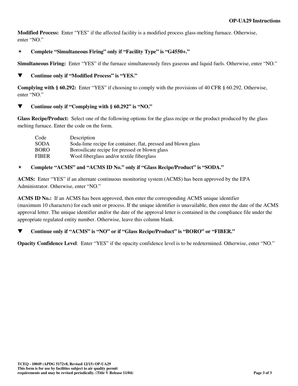 Form OP-UA29 (TCEQ-10049) Glass Manufacturing Unit Attributes - Texas, Page 3