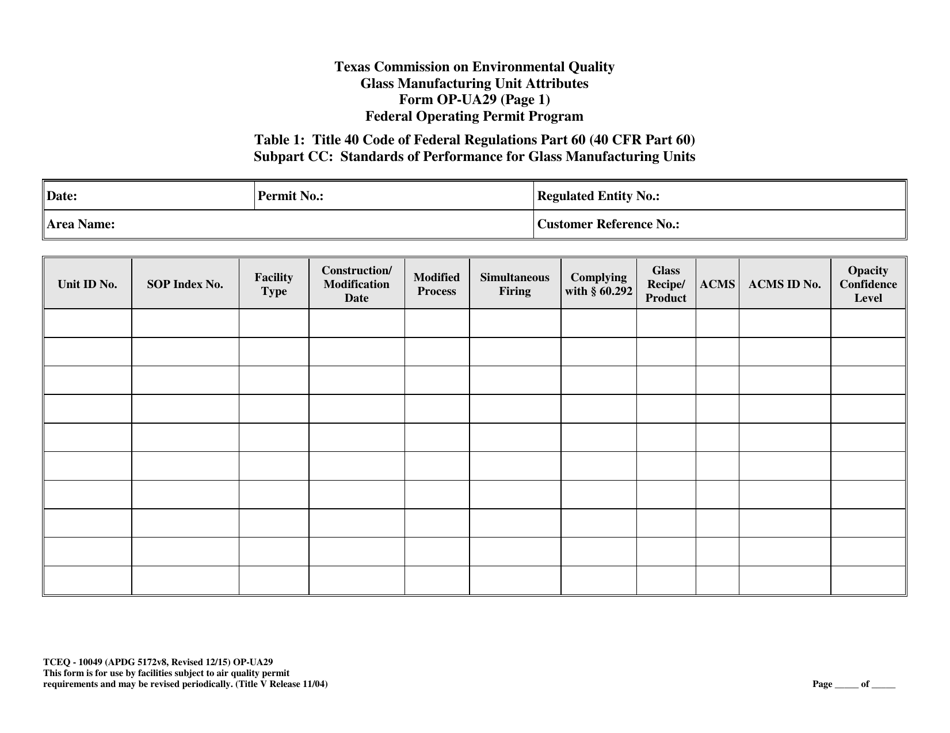 Form OP-UA29 (TCEQ-10049) Glass Manufacturing Unit Attributes - Texas, Page 4