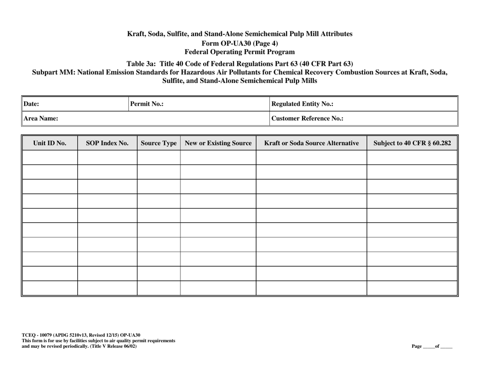 Form OP-UA30 (TCEQ-10079) Kraft, Soda, Sulfite, and Stand-Alone Semichemical Pulp Mill Attributes - Texas, Page 10