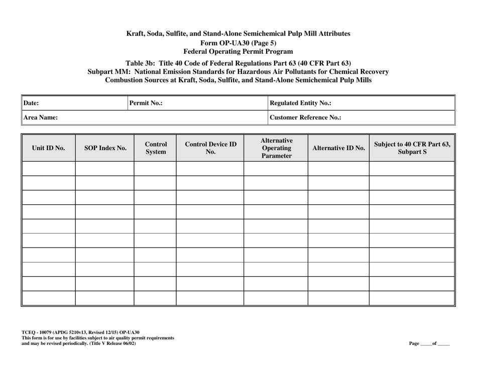 Form OP-UA30 (TCEQ-10079) Kraft, Soda, Sulfite, and Stand-Alone Semichemical Pulp Mill Attributes - Texas, Page 11
