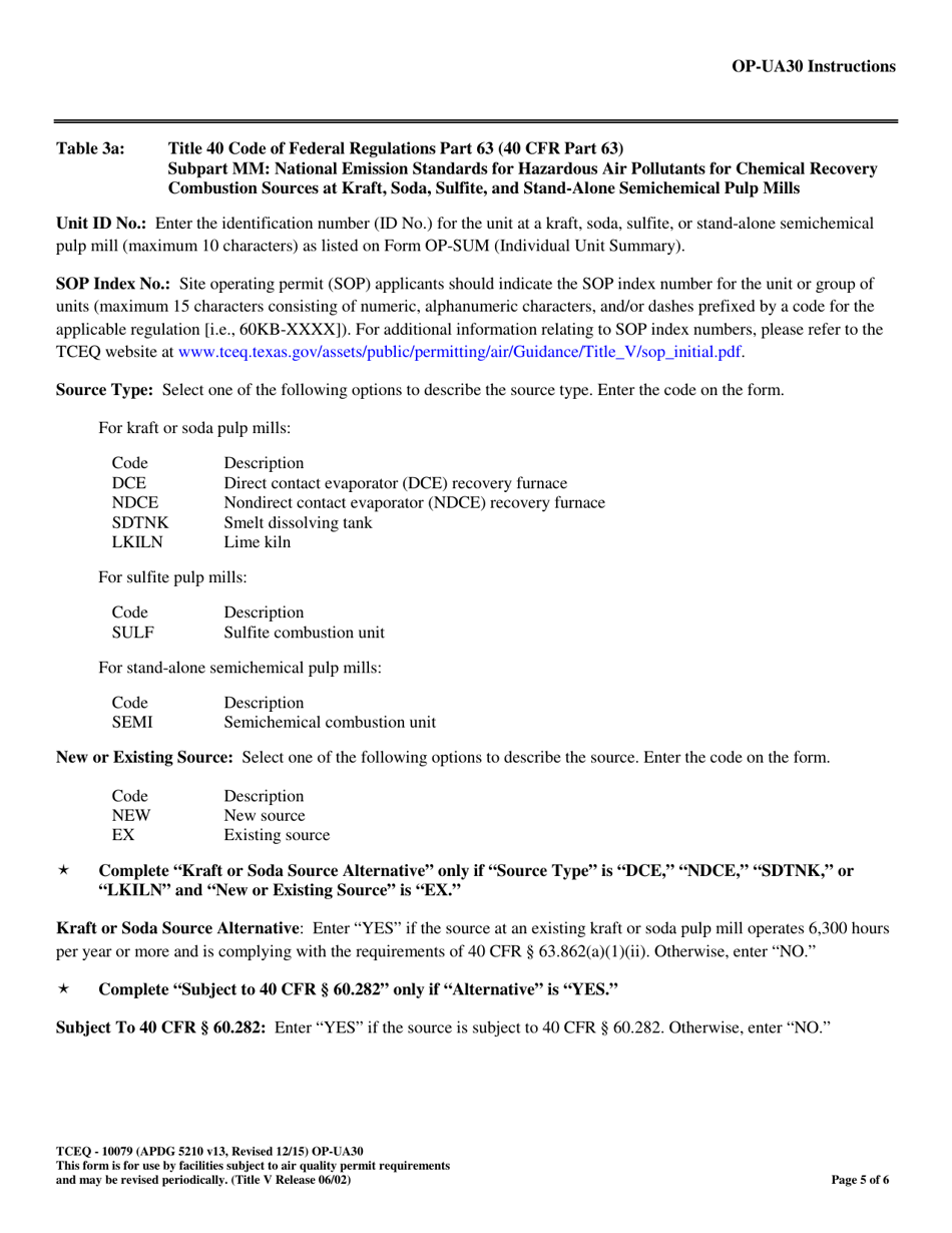 Form OP-UA30 (TCEQ-10079) Kraft, Soda, Sulfite, and Stand-Alone Semichemical Pulp Mill Attributes - Texas, Page 5
