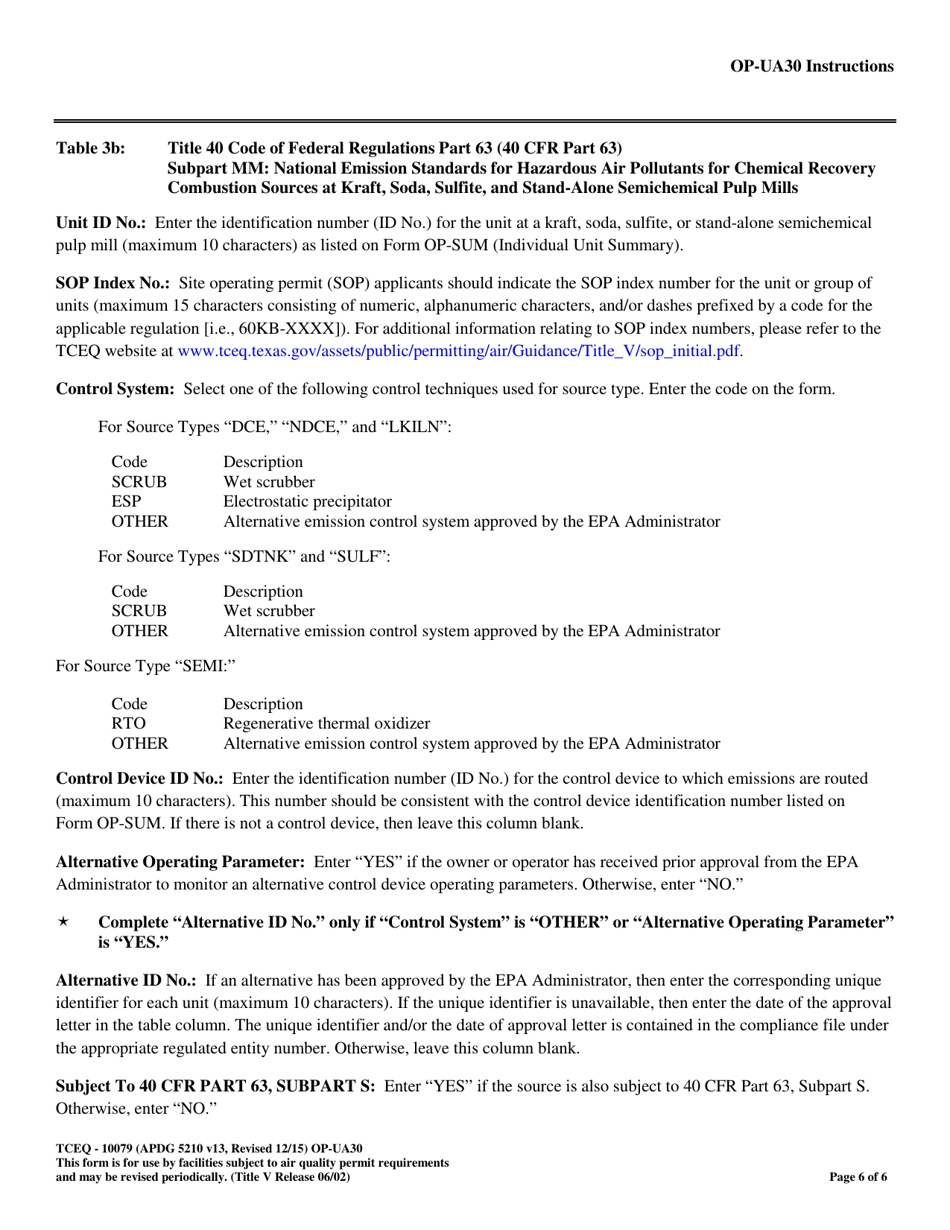 Form OP-UA30 (TCEQ-10079) Kraft, Soda, Sulfite, and Stand-Alone Semichemical Pulp Mill Attributes - Texas, Page 6