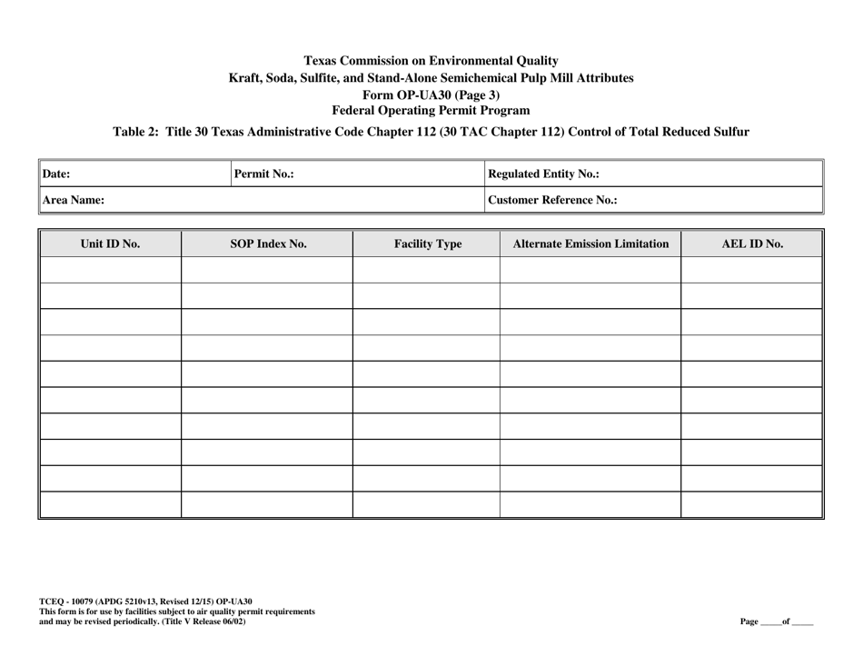 Form OP-UA30 (TCEQ-10079) Kraft, Soda, Sulfite, and Stand-Alone Semichemical Pulp Mill Attributes - Texas, Page 9