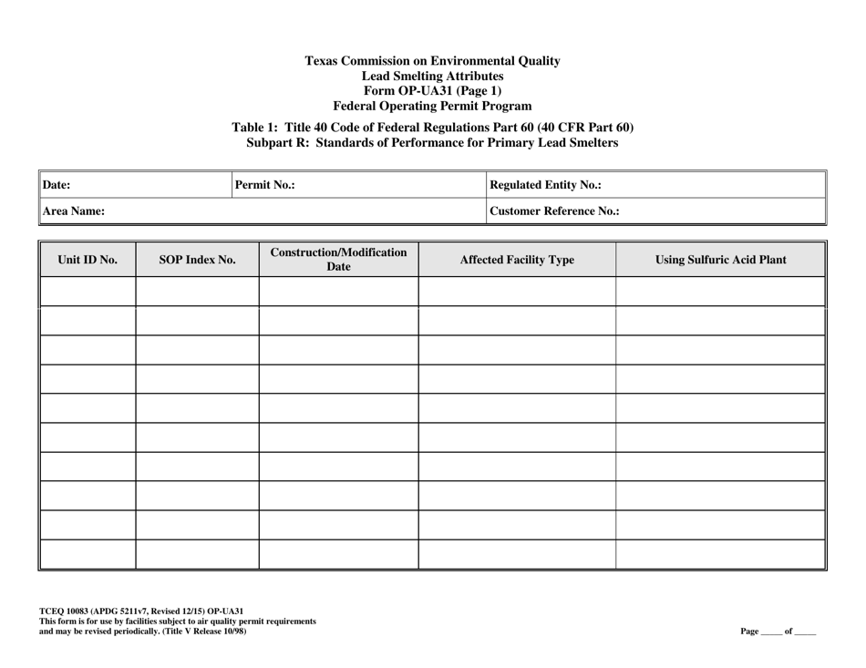 Form OP-UA31 (TCEQ-10083) Lead Smelting Attributes - Texas, Page 4