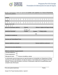 Document preview: Apendice C Programa Pre-k De Georgia Formulario De Informacion De Lista De Espera - Georgia (United States) (Spanish)