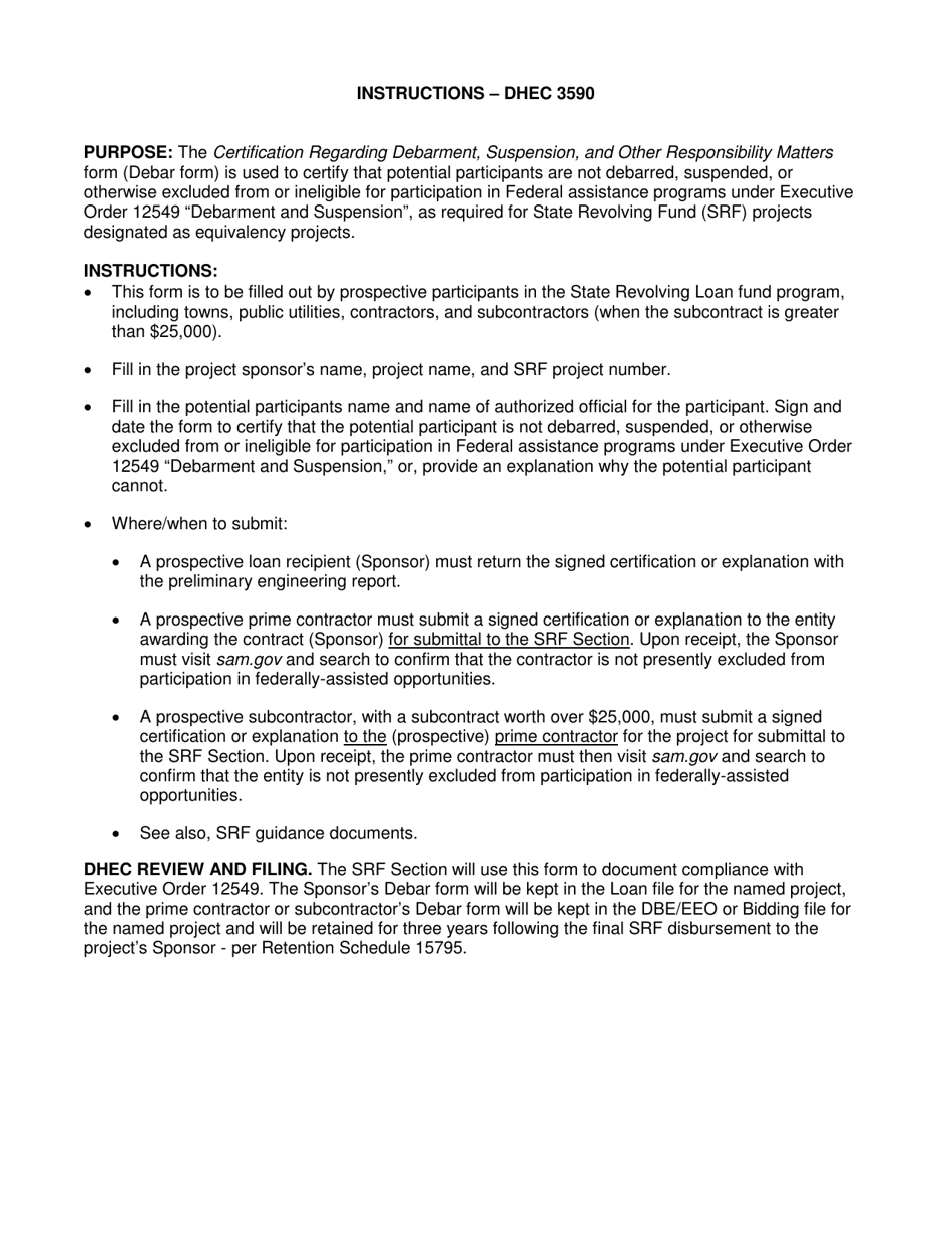 DHEC Form 3590 Download Fillable PDF or Fill Online Certification