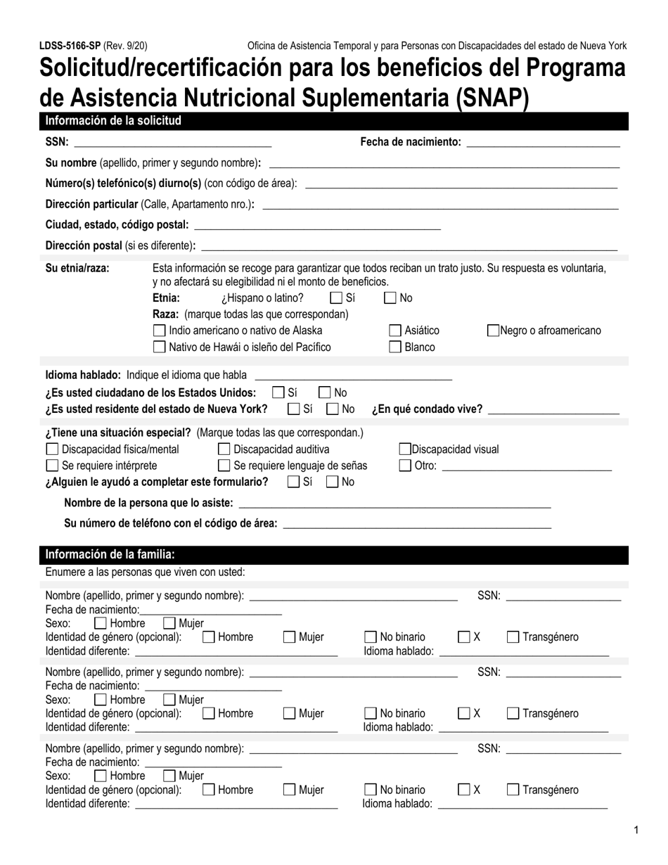 Formulario LDSS-5166 Solicitud / Recertificacion Para Los Beneficios Del Programa De Asistencia Nutricional Suplementaria (Snap) - New York (Spanish), Page 3