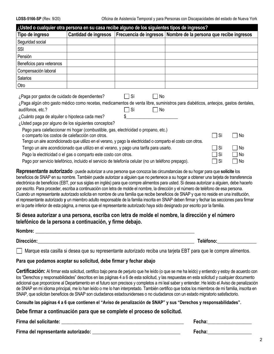 Formulario LDSS-5166 Solicitud / Recertificacion Para Los Beneficios Del Programa De Asistencia Nutricional Suplementaria (Snap) - New York (Spanish), Page 4