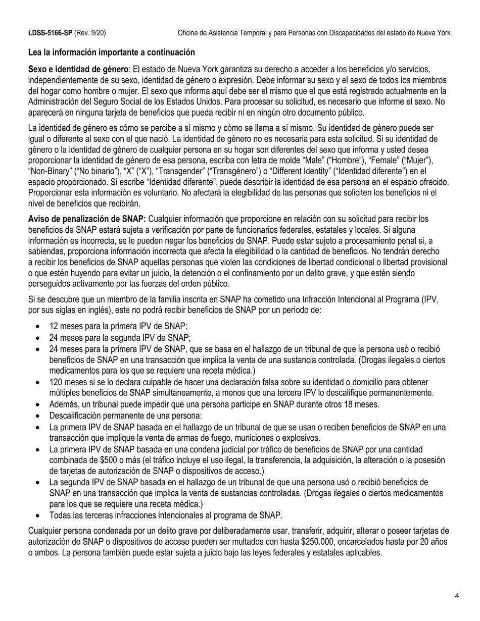 Formulario LDSS-5166 Solicitud / Recertificacion Para Los Beneficios Del Programa De Asistencia Nutricional Suplementaria (Snap) - New York (Spanish), Page 6