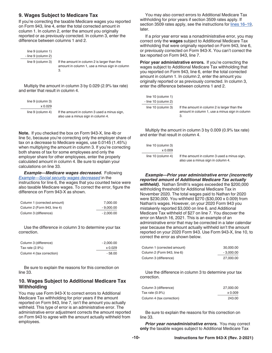 Instructions for IRS Form 943-X Adjusted Employers Annual Federal Tax Return for Agricultural Employees or Claim for Refund, Page 10