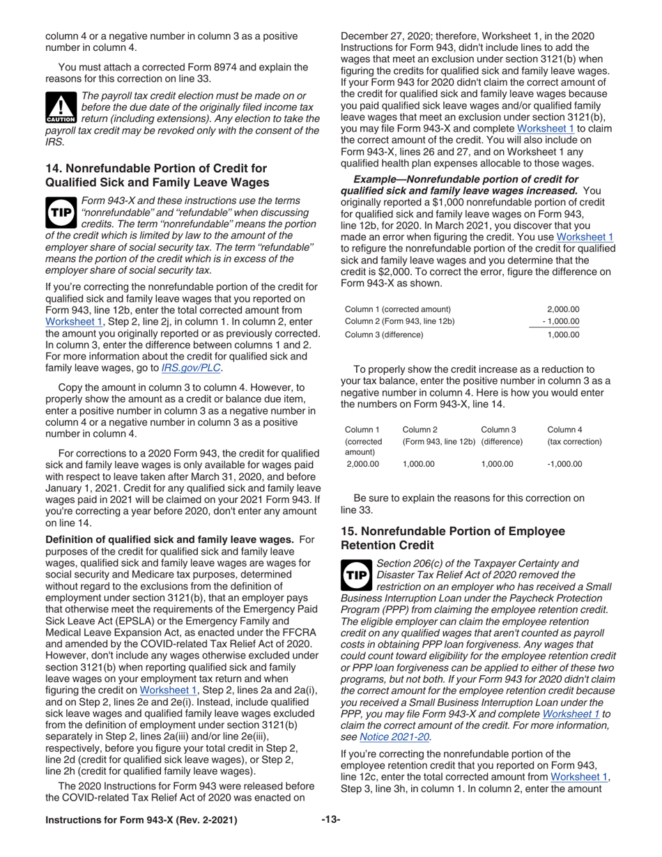 Instructions for IRS Form 943-X Adjusted Employers Annual Federal Tax Return for Agricultural Employees or Claim for Refund, Page 13