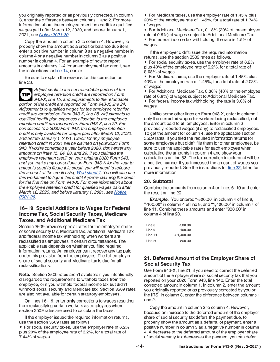 Instructions for IRS Form 943-X Adjusted Employers Annual Federal Tax Return for Agricultural Employees or Claim for Refund, Page 14