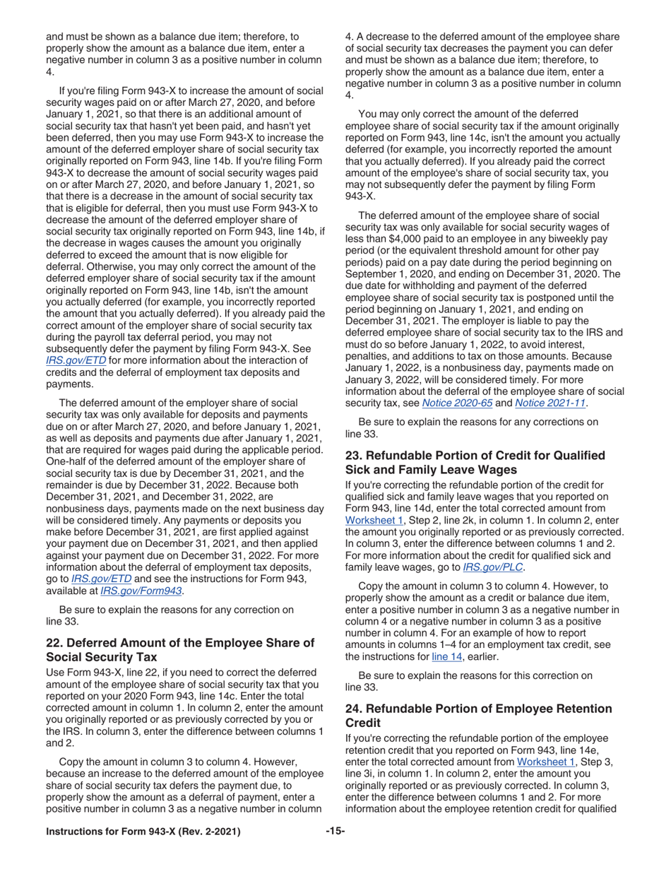 Instructions for IRS Form 943-X Adjusted Employers Annual Federal Tax Return for Agricultural Employees or Claim for Refund, Page 15