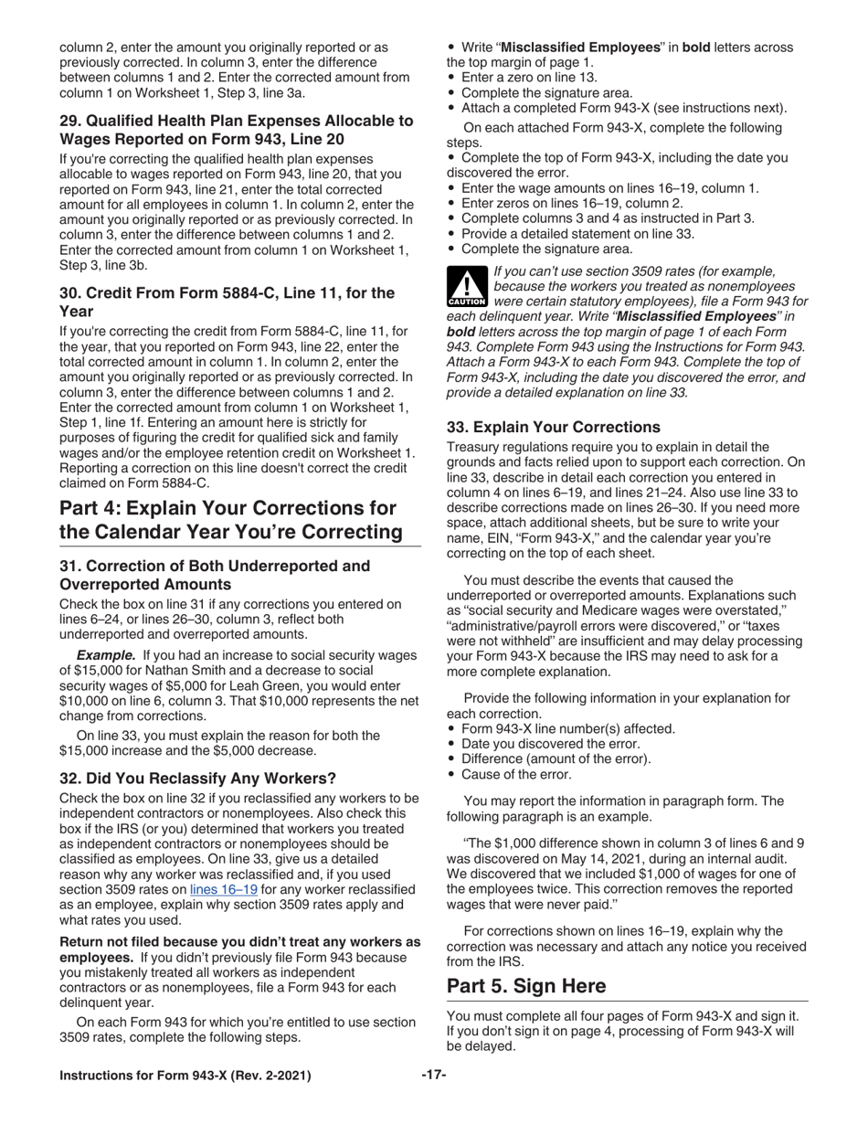 Instructions for IRS Form 943-X Adjusted Employers Annual Federal Tax Return for Agricultural Employees or Claim for Refund, Page 17