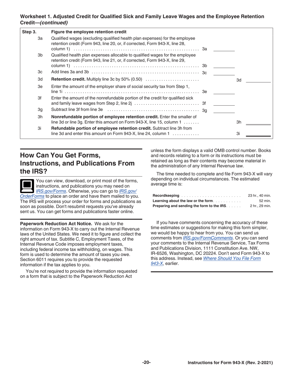 Instructions for IRS Form 943-X Adjusted Employers Annual Federal Tax Return for Agricultural Employees or Claim for Refund, Page 20