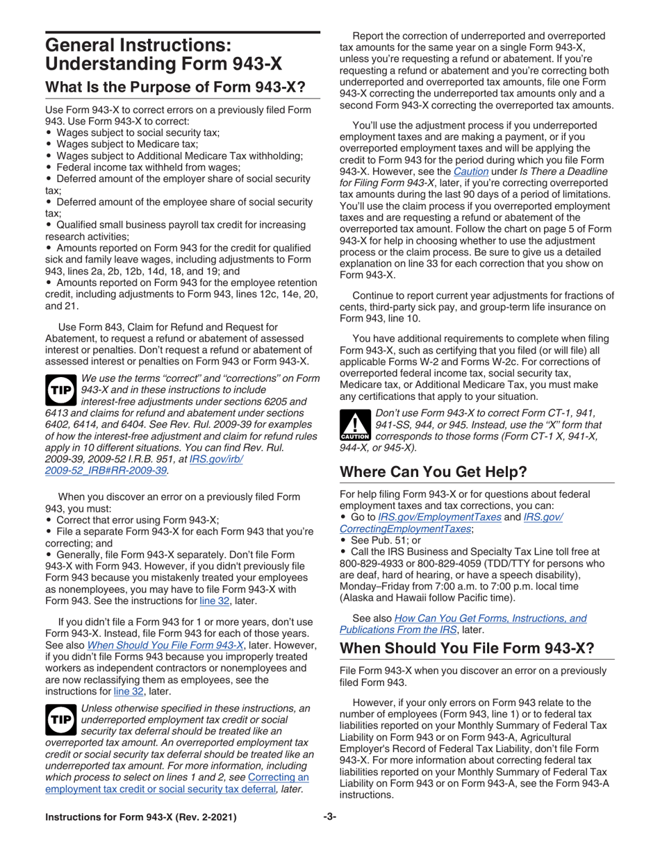 Instructions for IRS Form 943-X Adjusted Employers Annual Federal Tax Return for Agricultural Employees or Claim for Refund, Page 3