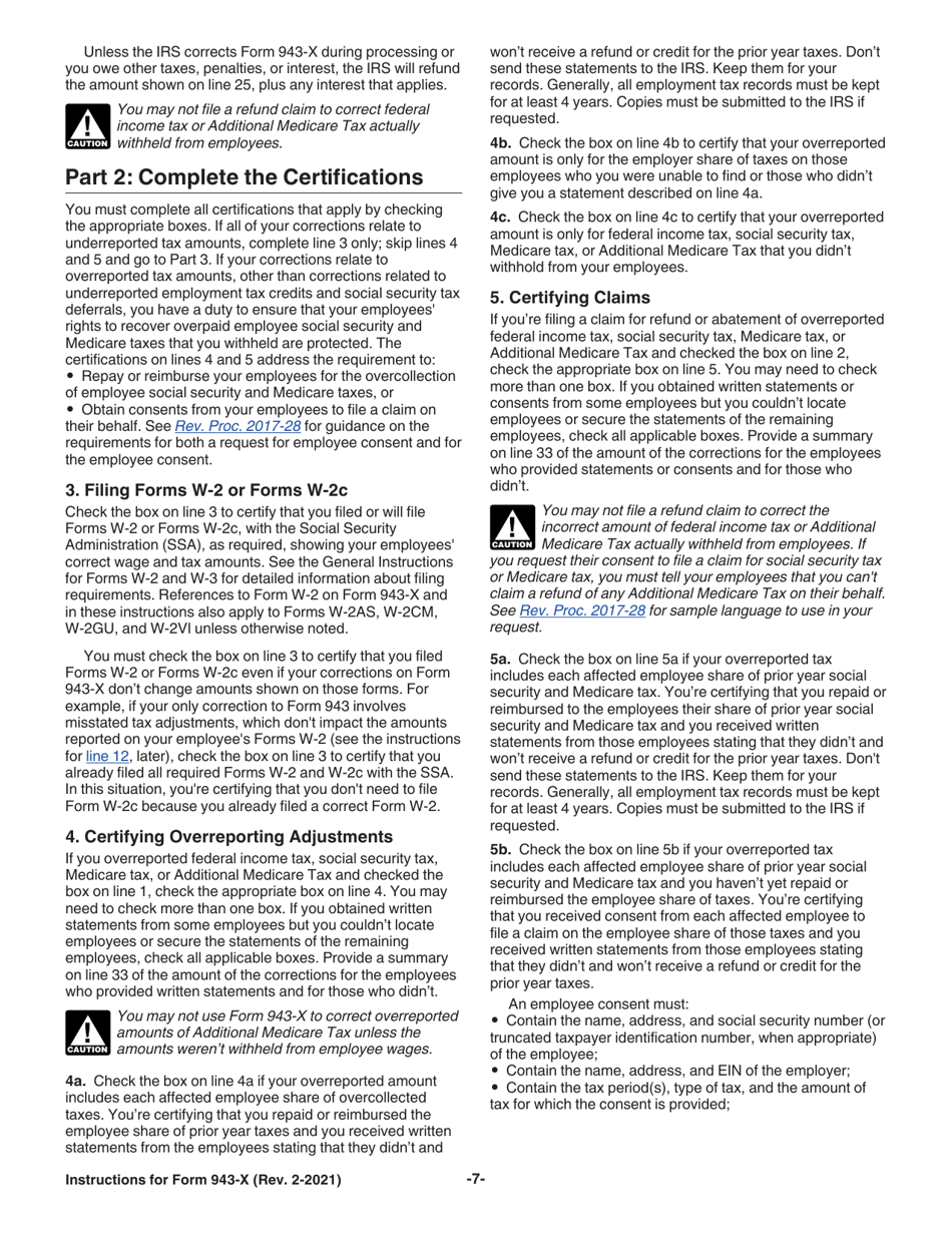Instructions for IRS Form 943-X Adjusted Employers Annual Federal Tax Return for Agricultural Employees or Claim for Refund, Page 7