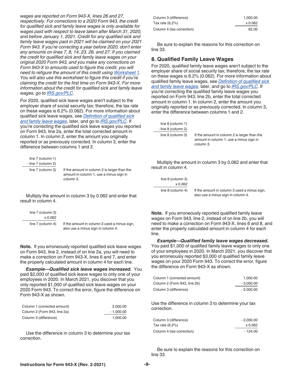 Instructions for IRS Form 943-X Adjusted Employers Annual Federal Tax Return for Agricultural Employees or Claim for Refund, Page 9