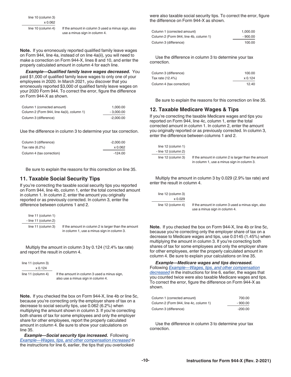Instructions for IRS Form 944-X Adjusted Employers Annual Federal Tax Return or Claim for Refund, Page 10