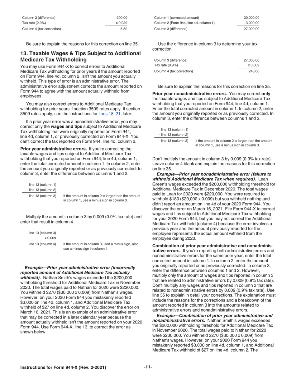Instructions for IRS Form 944-X Adjusted Employers Annual Federal Tax Return or Claim for Refund, Page 11