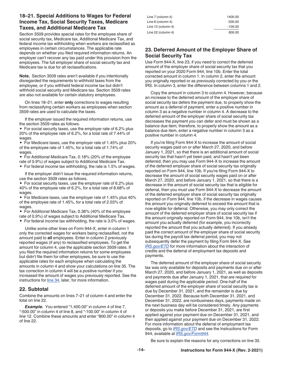 Instructions for IRS Form 944-X Adjusted Employers Annual Federal Tax Return or Claim for Refund, Page 14