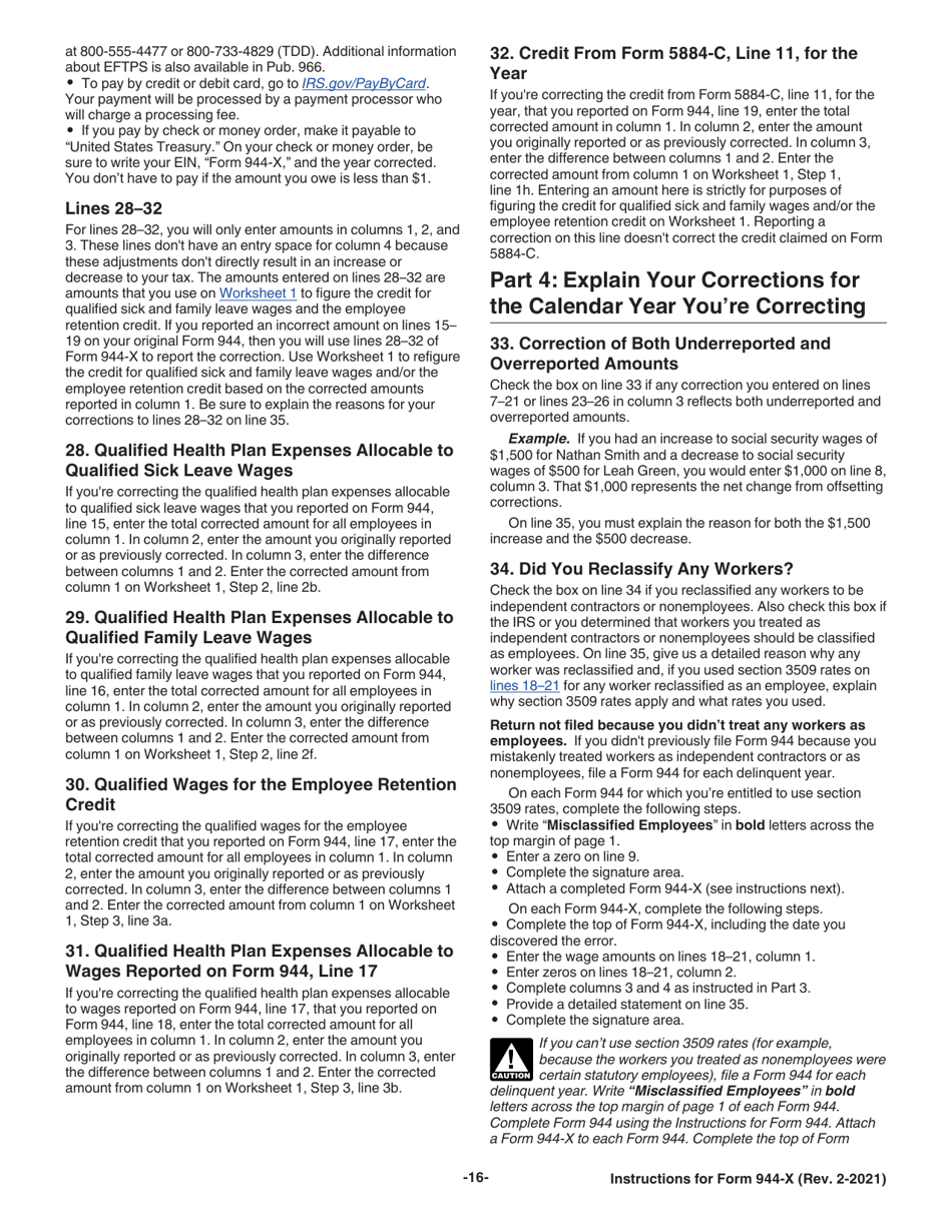 Instructions for IRS Form 944-X Adjusted Employers Annual Federal Tax Return or Claim for Refund, Page 16