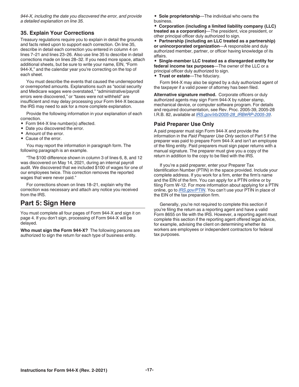 Instructions for IRS Form 944-X Adjusted Employers Annual Federal Tax Return or Claim for Refund, Page 17