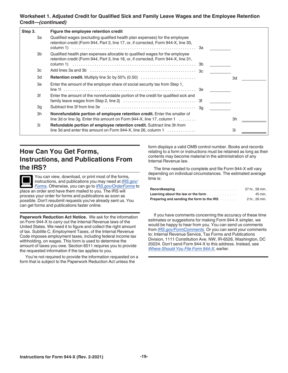 Instructions for IRS Form 944-X Adjusted Employers Annual Federal Tax Return or Claim for Refund, Page 19