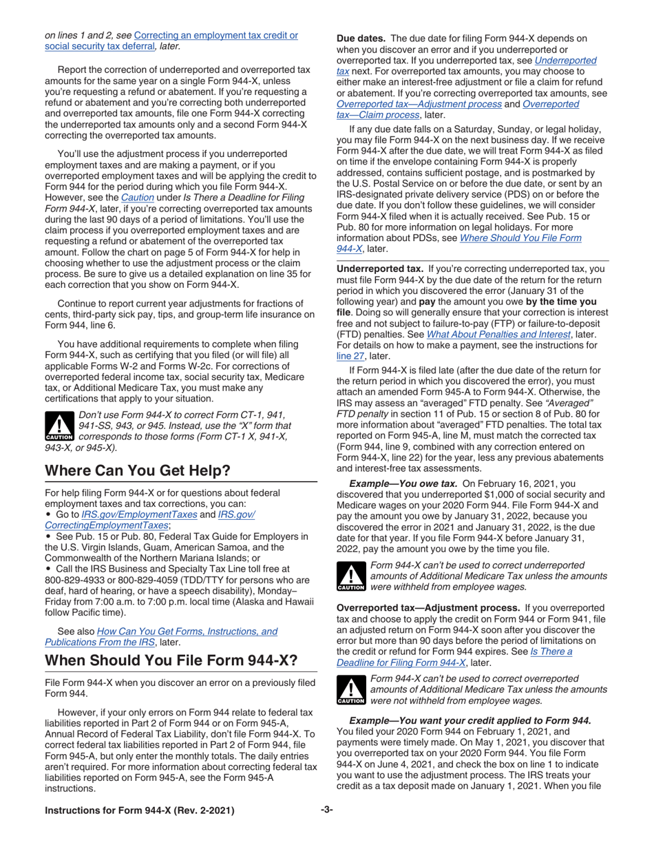 Instructions for IRS Form 944-X Adjusted Employers Annual Federal Tax Return or Claim for Refund, Page 3
