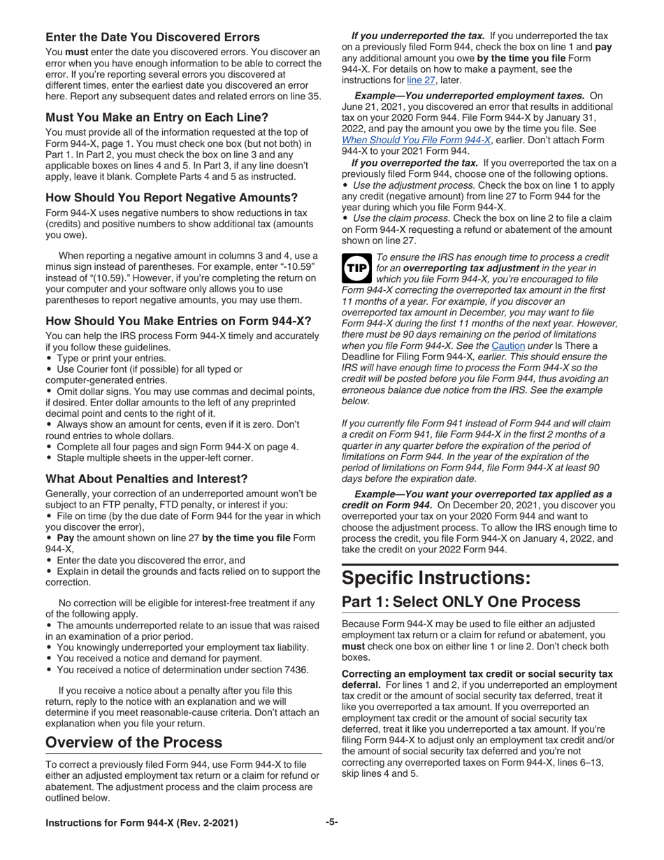 Instructions for IRS Form 944-X Adjusted Employers Annual Federal Tax Return or Claim for Refund, Page 5