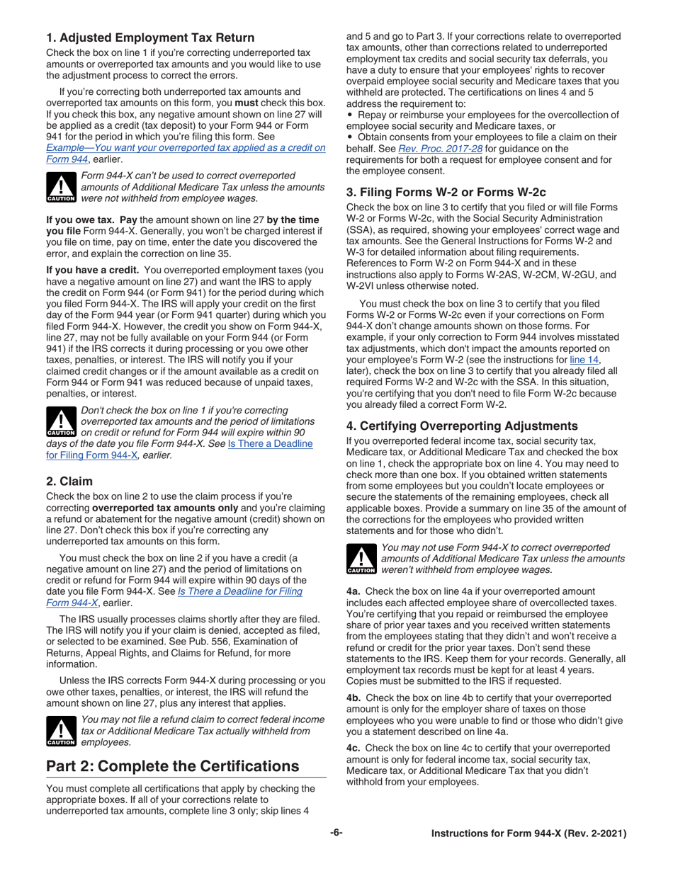 Instructions for IRS Form 944-X Adjusted Employers Annual Federal Tax Return or Claim for Refund, Page 6