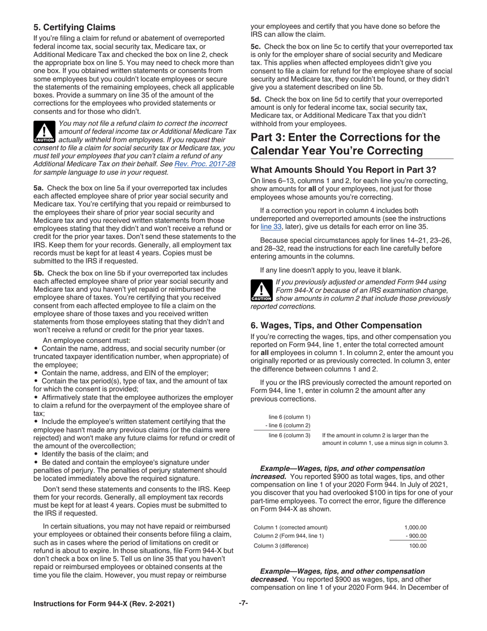 Instructions for IRS Form 944-X Adjusted Employers Annual Federal Tax Return or Claim for Refund, Page 7