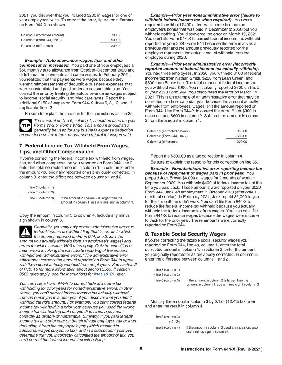 Instructions for IRS Form 944-X Adjusted Employers Annual Federal Tax Return or Claim for Refund, Page 8