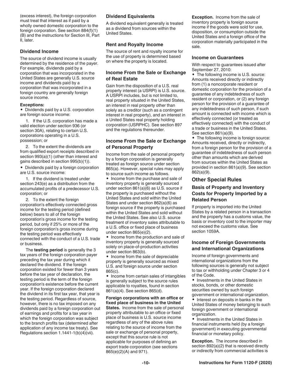 Instructions for IRS Form 1120-F U.S. Income Tax Return of a Foreign Corporation, Page 10