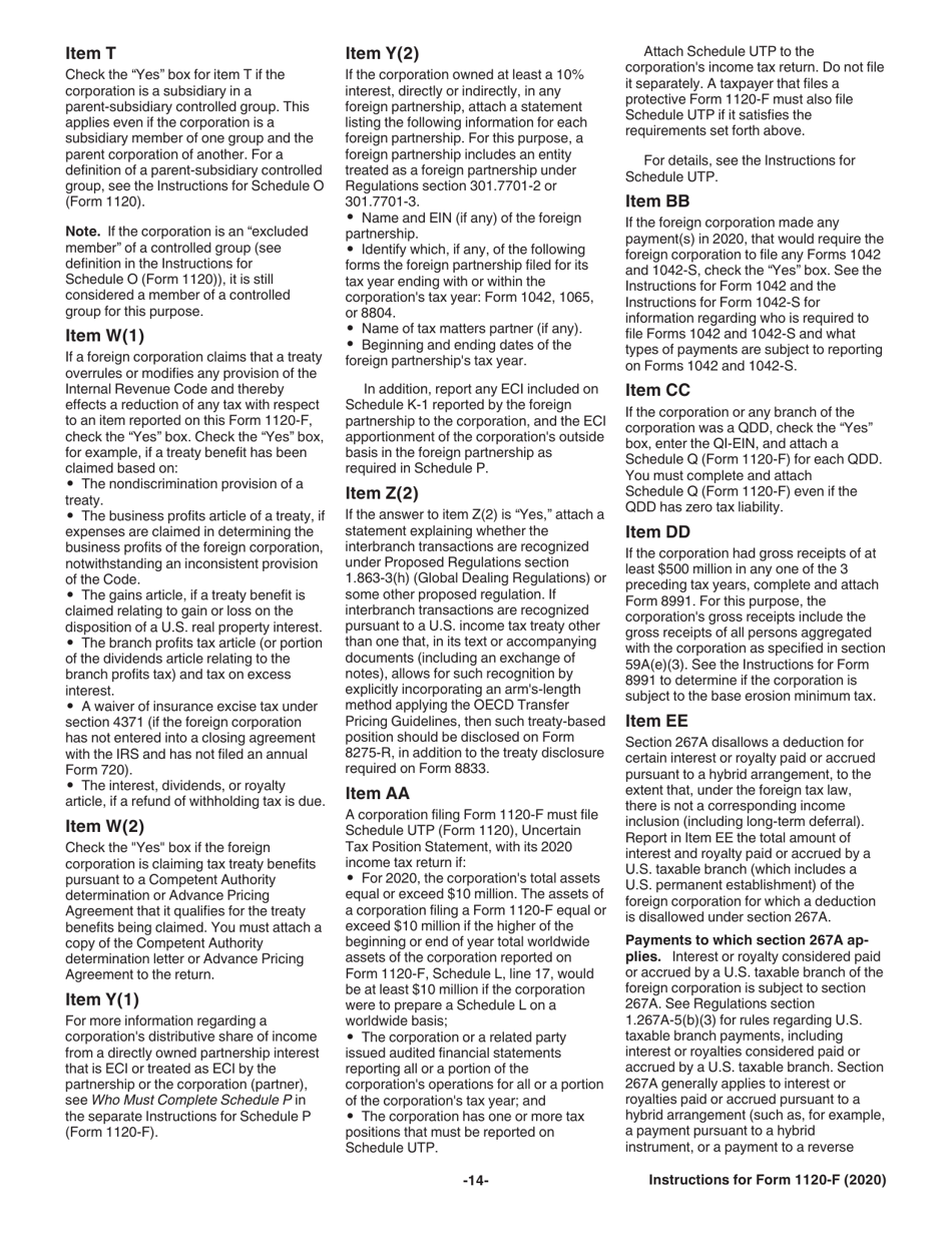 Instructions for IRS Form 1120-F U.S. Income Tax Return of a Foreign Corporation, Page 14
