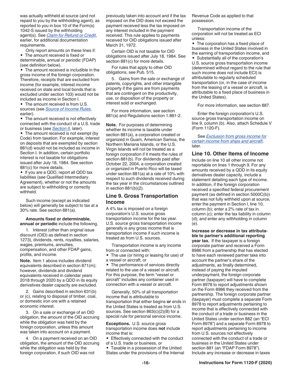 Instructions for IRS Form 1120-F U.S. Income Tax Return of a Foreign Corporation, Page 16
