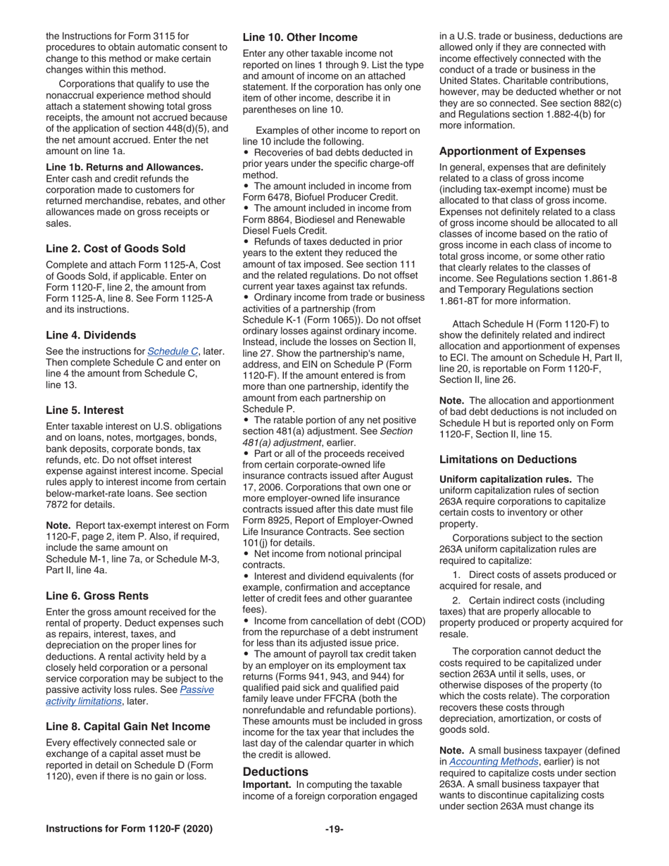 Instructions for IRS Form 1120-F U.S. Income Tax Return of a Foreign Corporation, Page 19