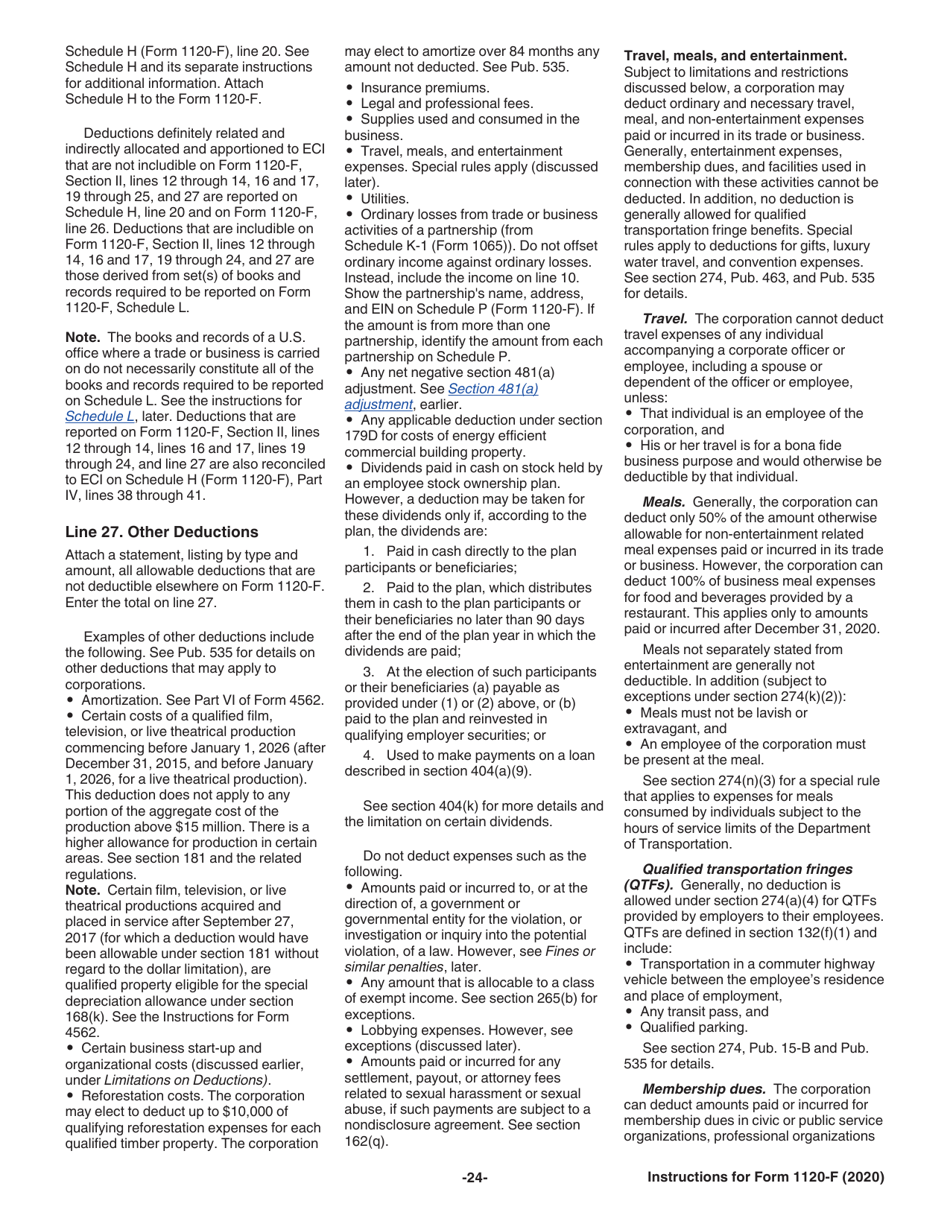 Instructions for IRS Form 1120-F U.S. Income Tax Return of a Foreign Corporation, Page 24