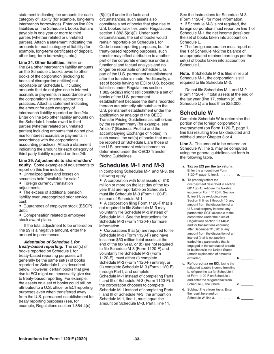 Instructions for IRS Form 1120-F U.S. Income Tax Return of a Foreign Corporation, Page 33