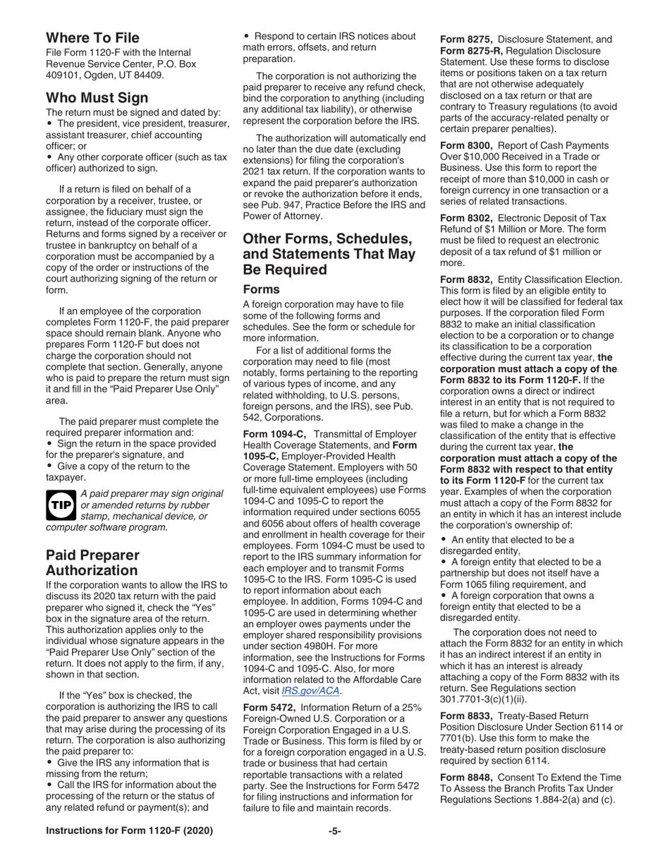Instructions for IRS Form 1120-F U.S. Income Tax Return of a Foreign Corporation, Page 5