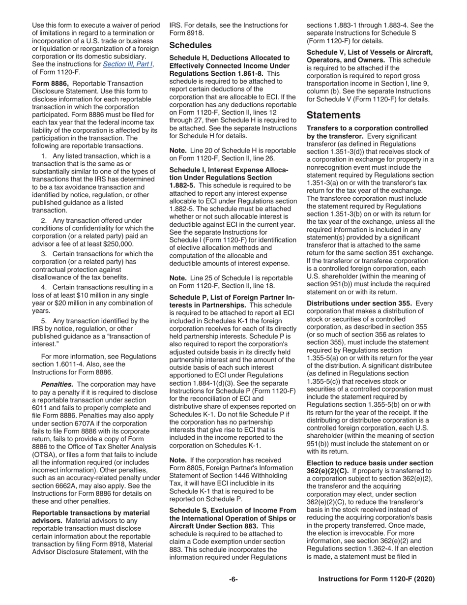 Instructions for IRS Form 1120-F U.S. Income Tax Return of a Foreign Corporation, Page 6