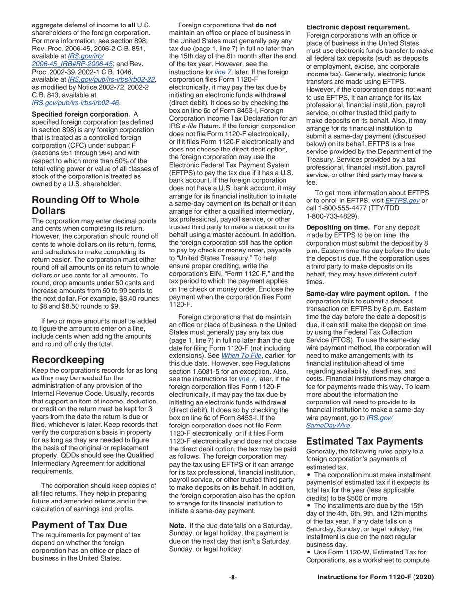 Instructions for IRS Form 1120-F U.S. Income Tax Return of a Foreign Corporation, Page 8