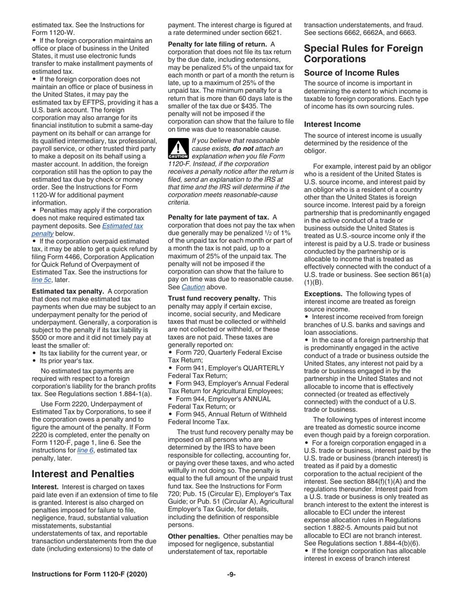 Instructions for IRS Form 1120-F U.S. Income Tax Return of a Foreign Corporation, Page 9