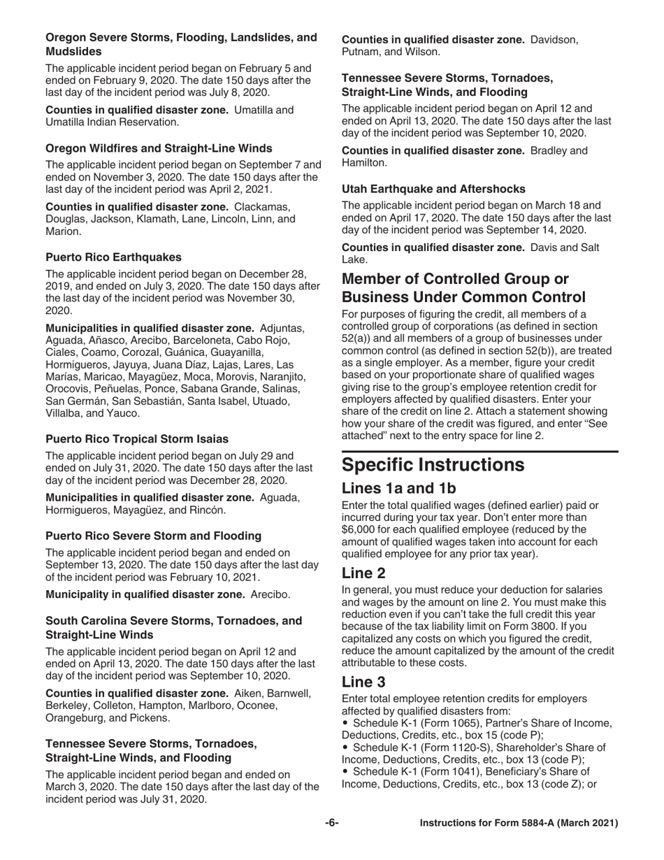 Download instructions for irs form 5884 a employee retention credit for