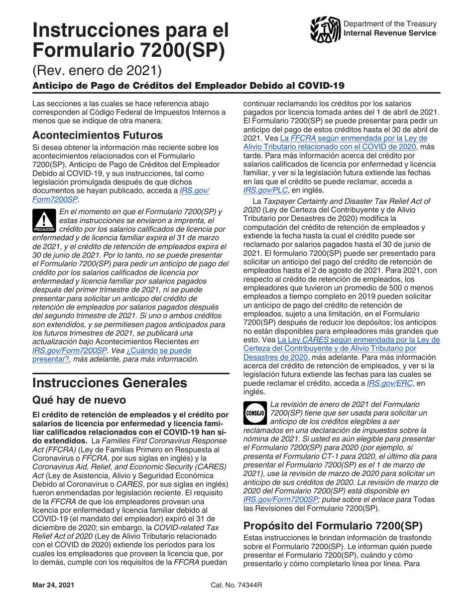 Instrucciones para IRS Formulario 7200(SP) Anticipo De Pago De Creditos Del Empleador Debido Al Covid-19 (Spanish), Page 1