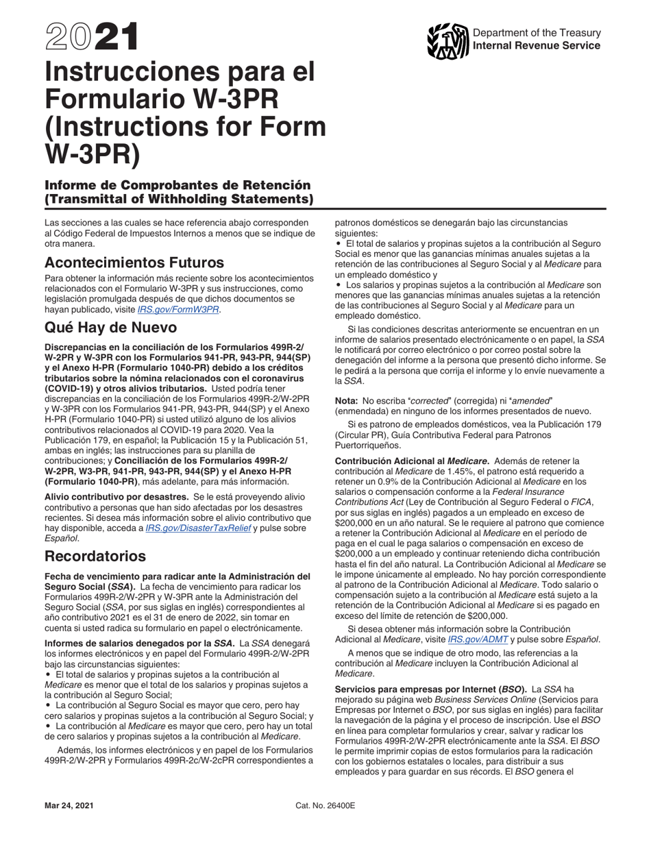 Download Instrucciones para IRS Formulario W3PR Informe De