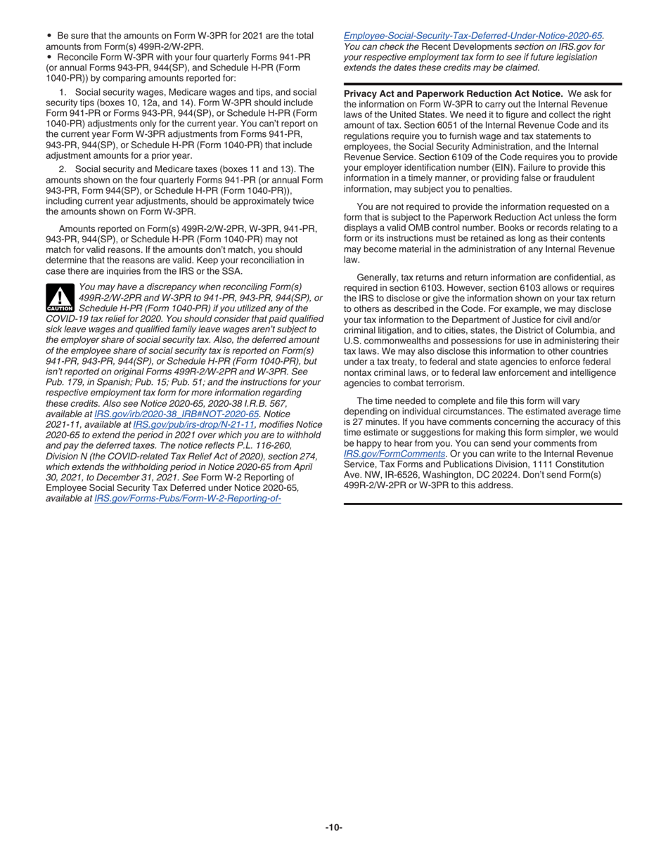 Instrucciones para IRS Formulario W-3PR Informe De Comprobantes De Retencion (Puerto Rican Spanish), Page 10