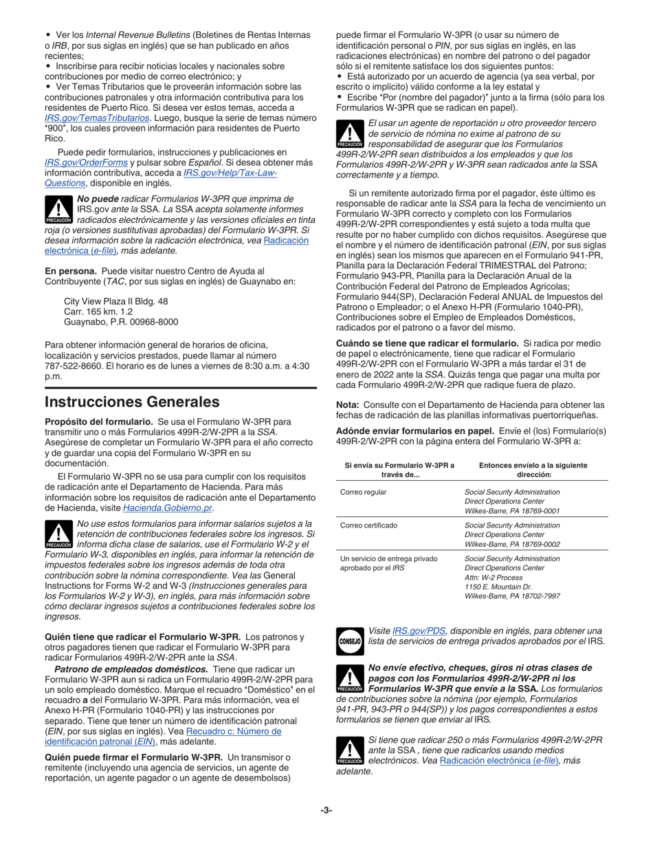 Instrucciones para IRS Formulario W-3PR Informe De Comprobantes De Retencion (Puerto Rican Spanish), Page 3