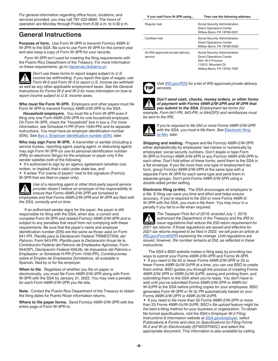 Instrucciones para IRS Formulario W-3PR Informe De Comprobantes De Retencion (Puerto Rican Spanish), Page 8